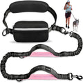 Hands Free Dog Running Leash with Waist Belt, Dual Handle Elastic Bungees Retractable Rope for Medium and Large Dogs, Reflective Stitches for Walking Hiking Biking (Large Pink, 25-120Lb
