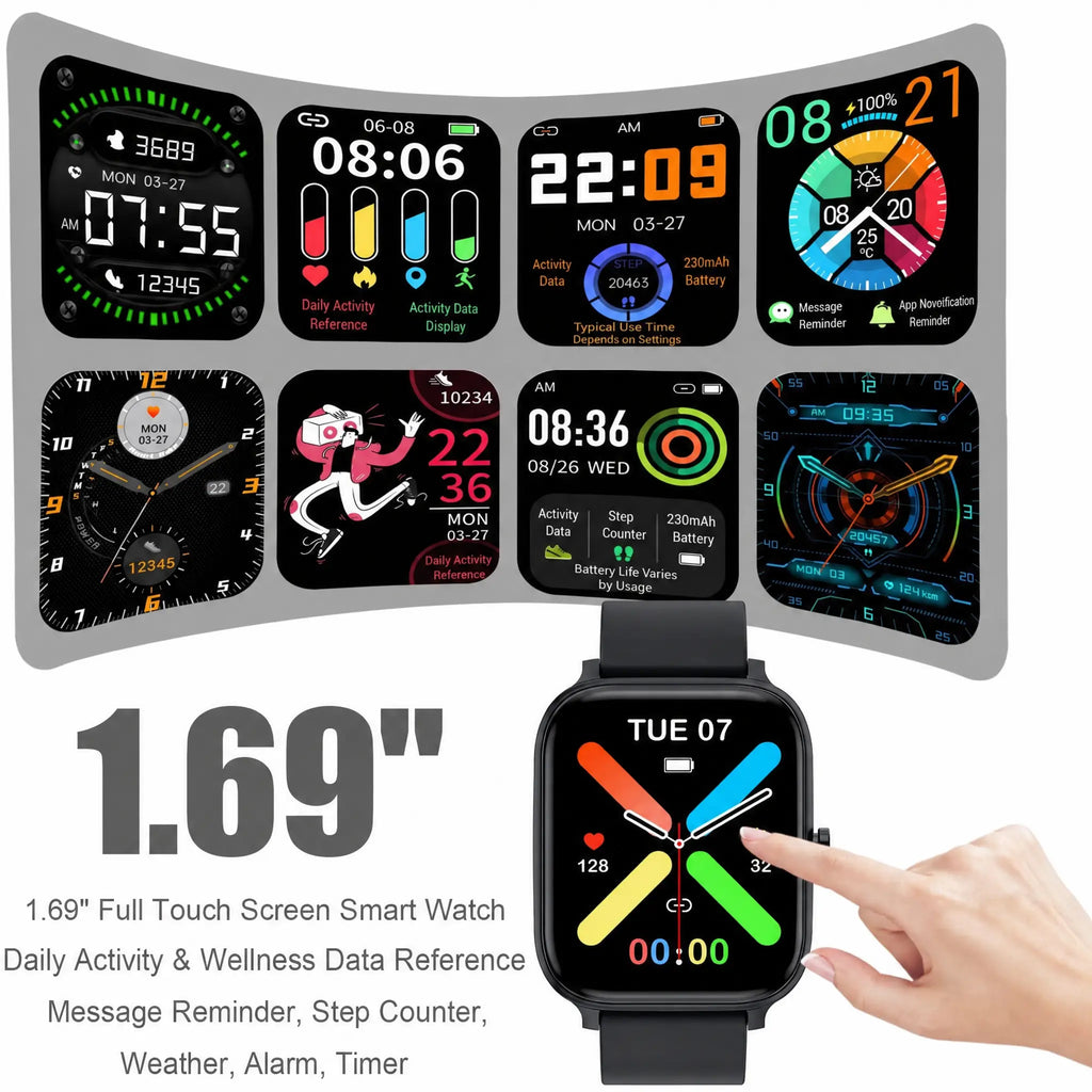 Smart Watch for Men and Women, 1.83" Touch Screen Lifestyle Watch with Message Reminder, Step Counter, Alarm, Timer, Music Control, Comfortable Strap, Compatible with Most Ios and Android Smartphones Fathersdaygift