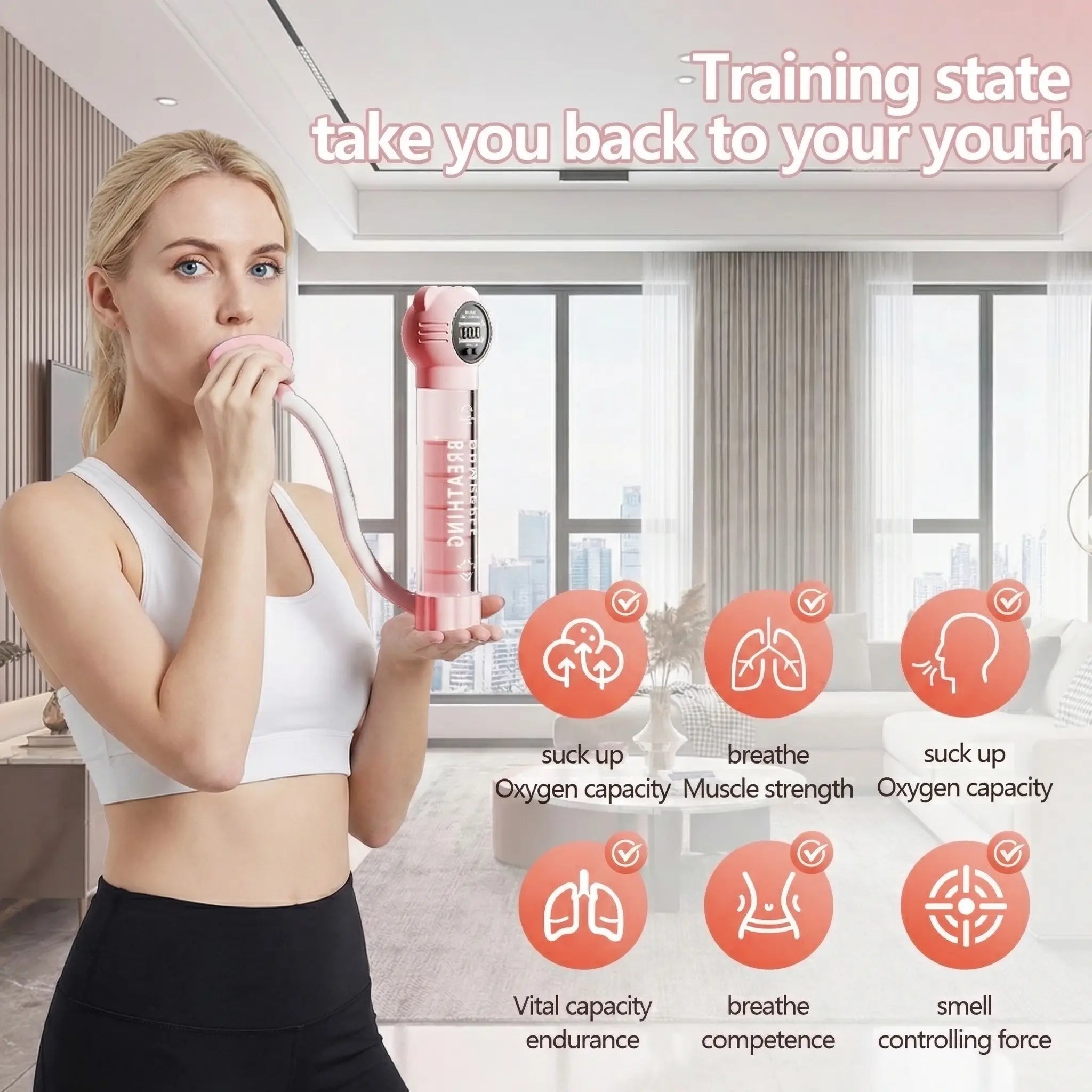 Adjustable Resistance Breathing Dumbbell Trainer - Lung Training Fitness Equipment with Multiple Levels, Boosts Lung Capacity, Strengthens Respiratory Muscles, Improves Endurance, Portable for Home & Gym