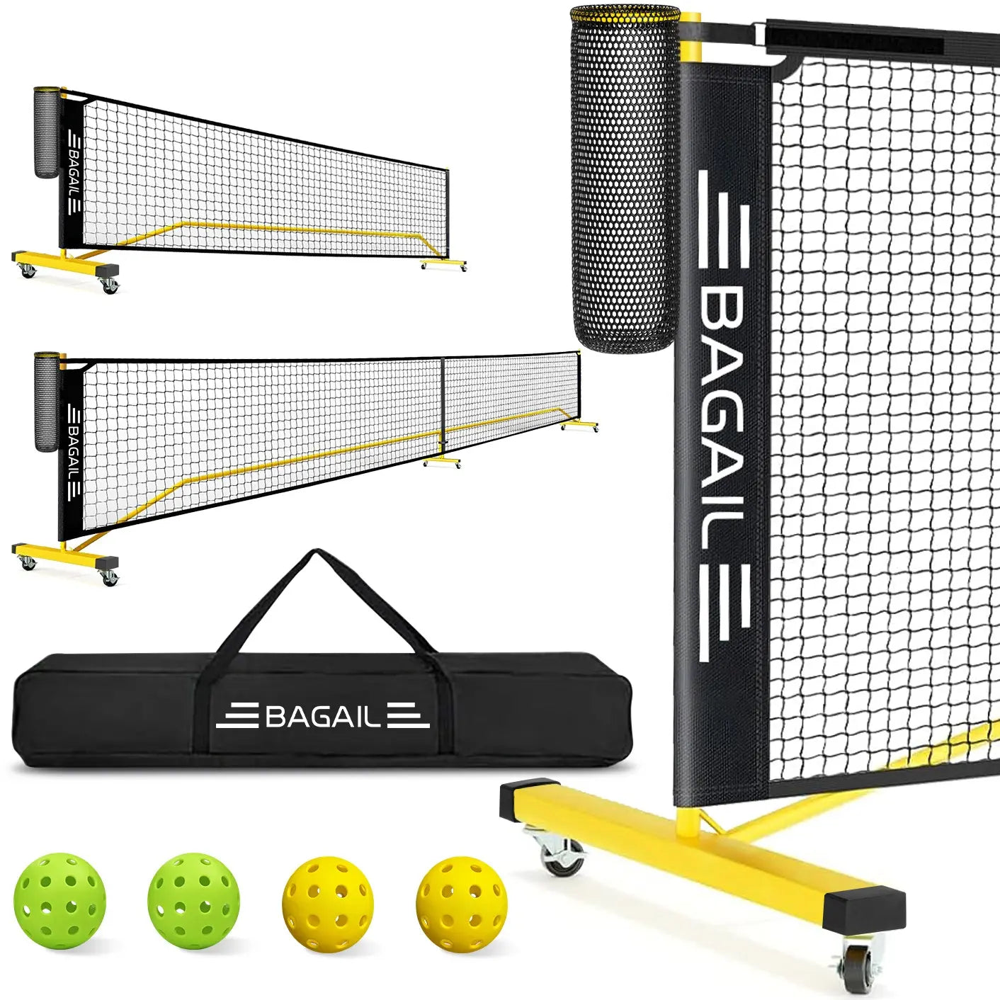 【Summervibes】Bagail Portable Pickleball Net Set with Wheels, 22 FT Regulation Size & 11 FT Half Court Size 2-In-1 Pickle Ball Net with Ball Collector, Carry Bag, 4 Pickle Balls, Easy Setup for Outdoor Indoor Tennis Men Game Racket Protector Outdoorfu